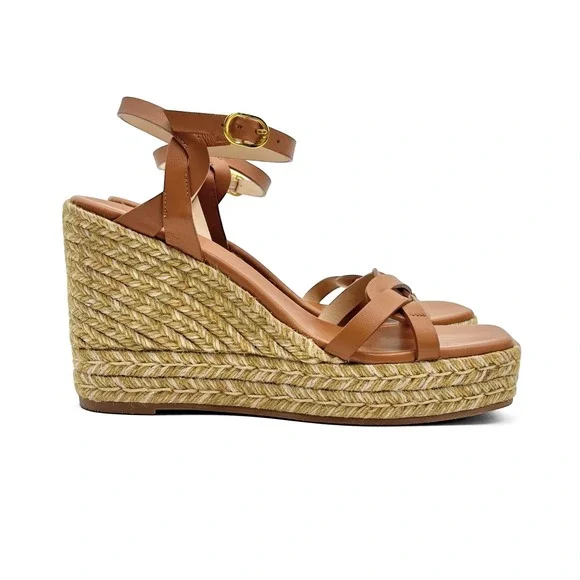 Stuart Weitzman Tan Braida Max Leather Espadrille Wedge Sandals Women's Size 9.5 - Picture 5 of 9